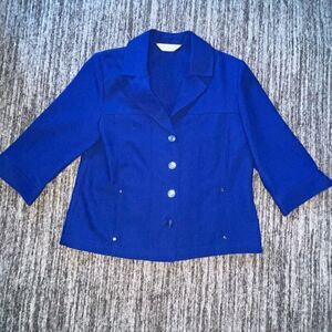 Allison Daley Womens Blazer Size 8P‎ Blue Notch Lapel 3/4 Sleeves Button Front